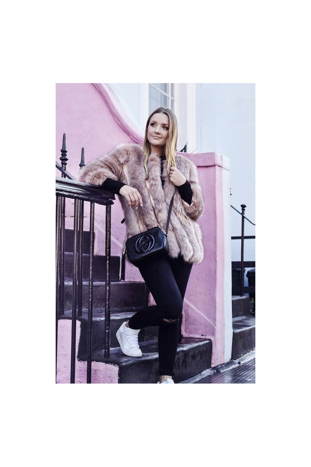 JAYLEY Pink Faux Fur Coat